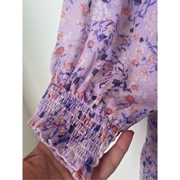 ADYSON PARKER Floral Tiered Puff Long Sleeve Dress In Strawberry Cream Combo NEW - Picture 7 of 8